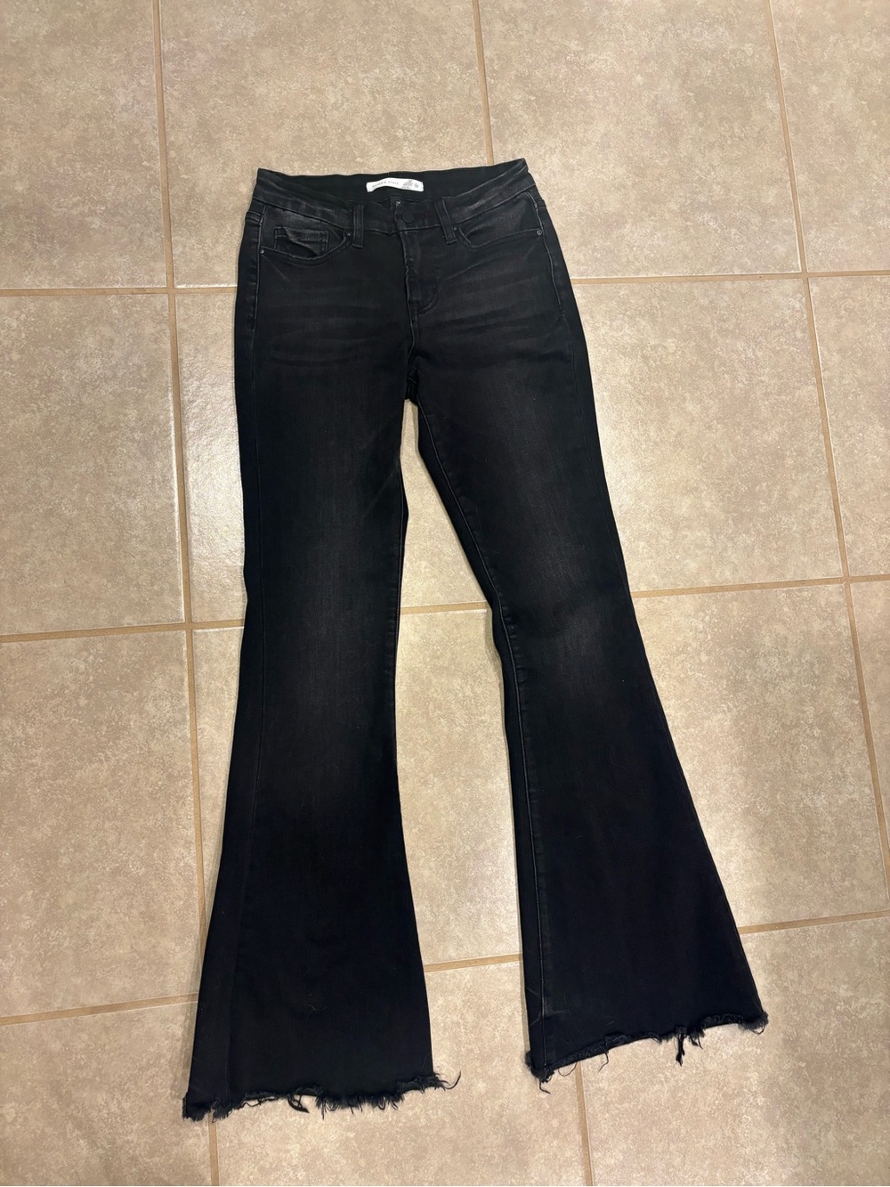 Altar’d State Mica Denim Black Flare Jeans with Raw Hem